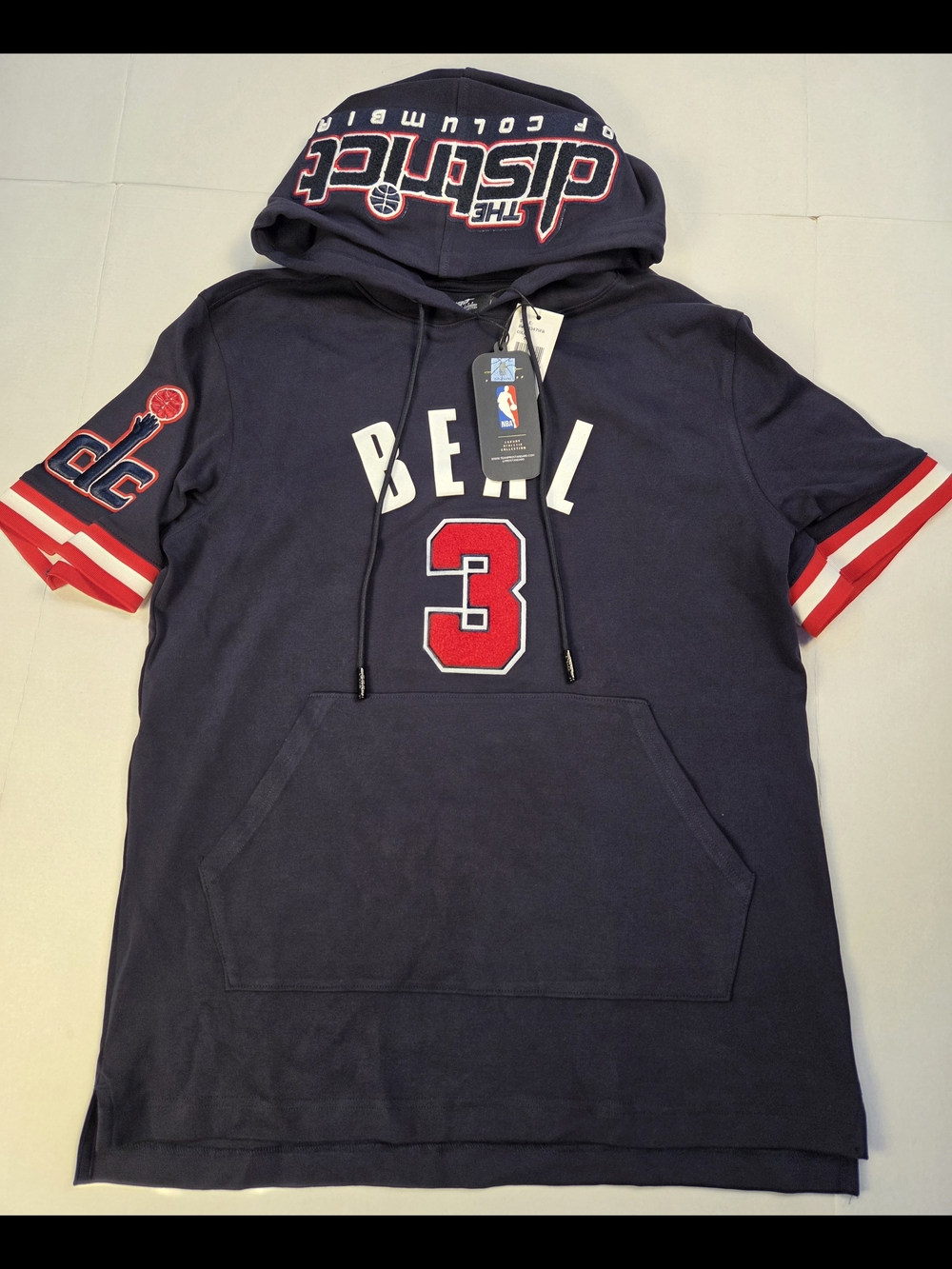 NBA Navy Short Sleeve Hoodie with Red & White Accents